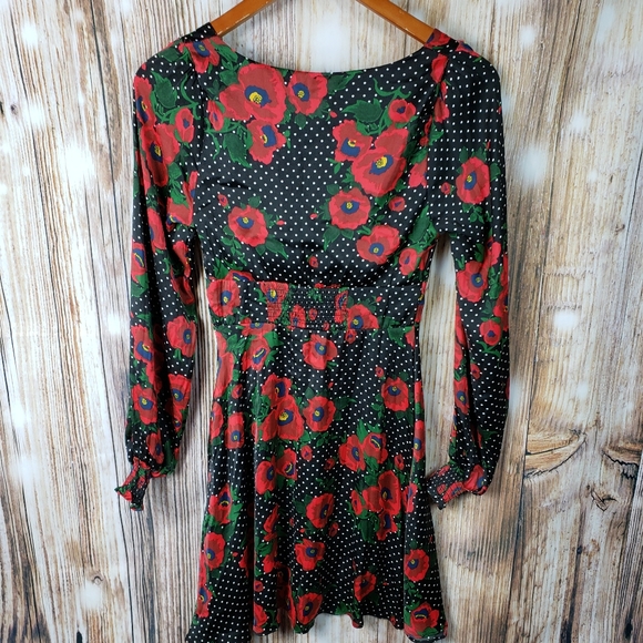 ♥️Free People Floral Polka Dot Long Sleeve Dress Valentines Day Sexy Feminine S - Picture 3 of 10